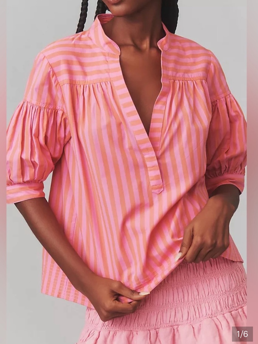 Anthropologie Pink Striped Split-Neck Tunic